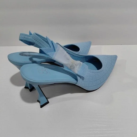 Cosy Island Light Blue Knit Pointed Toe Slingback Flared Heel Pumps Womens 9.5 - Picture 4 of 12